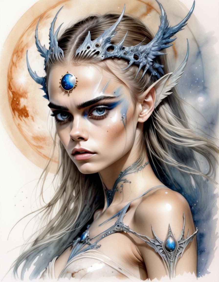 Cara Delevingne as Celestial Creature in Watercolor