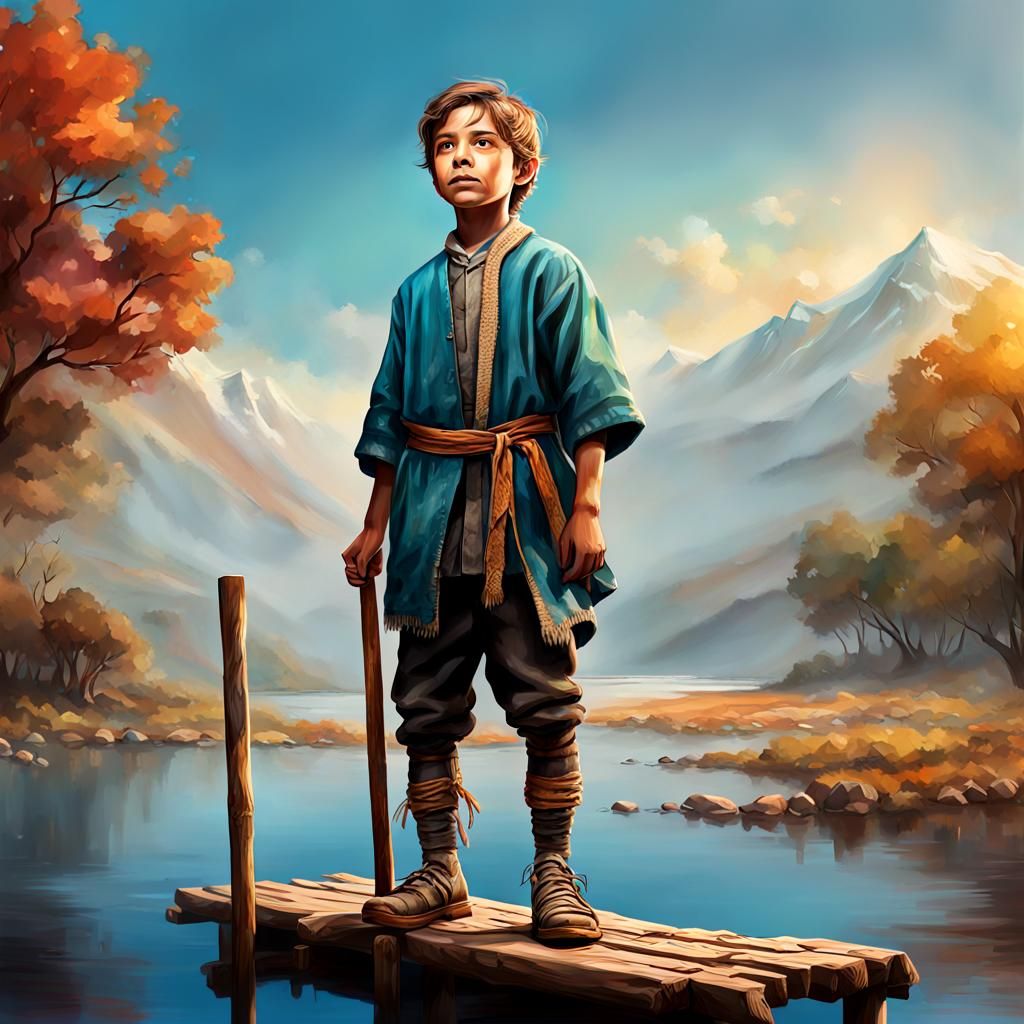 Boy Shepherd on Stilts: Hyperrealistic Concept Art
