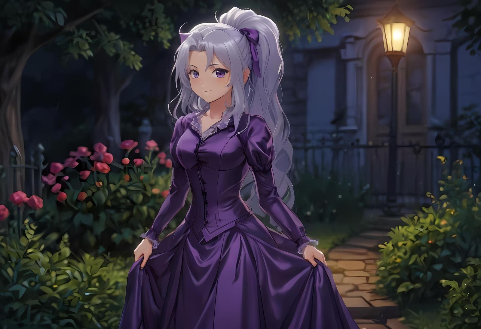 Anime Woman in Victorian Dress with Smirk