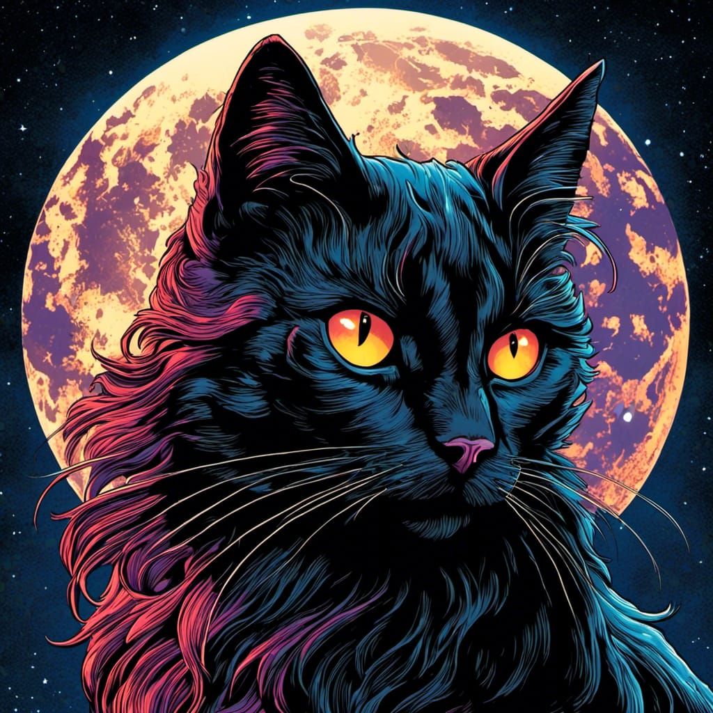 Dramatic Black Cat Movie Poster in Moonlight