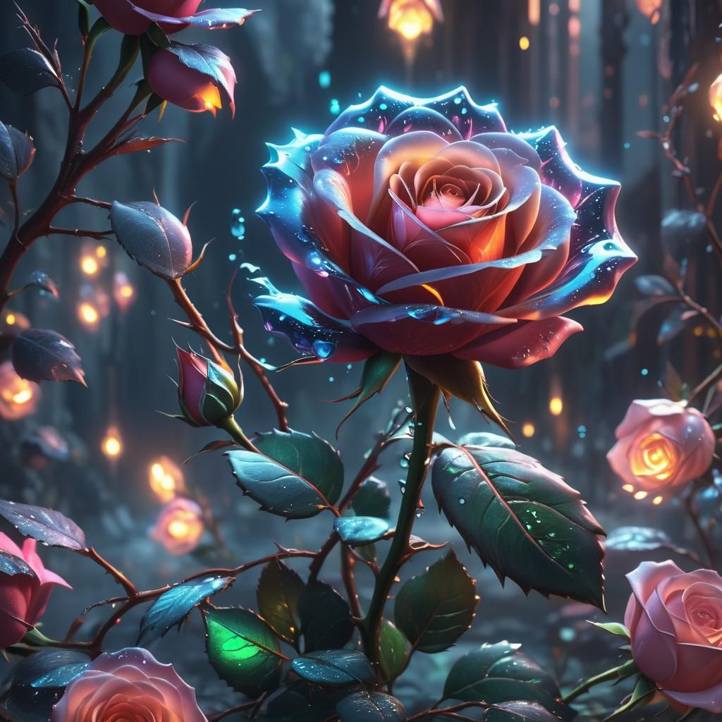 Glowing Crystal Rose: Detailed Matte Painting