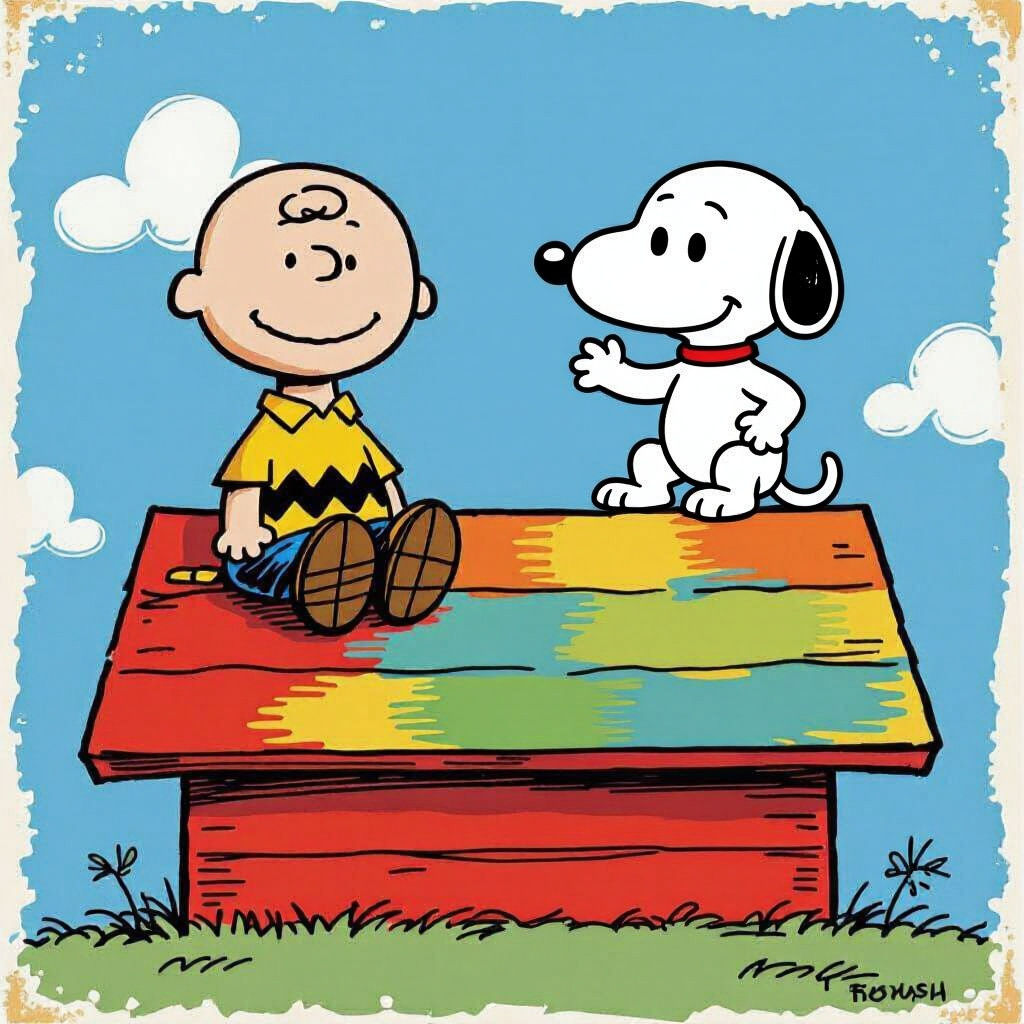 Charlie Brown and Snoopy on Doghouse