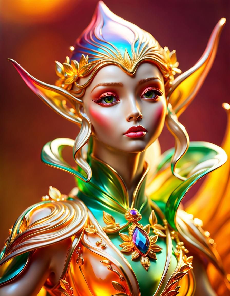 Enamelled Glass Elf Sculpture in Salvador Dali Style