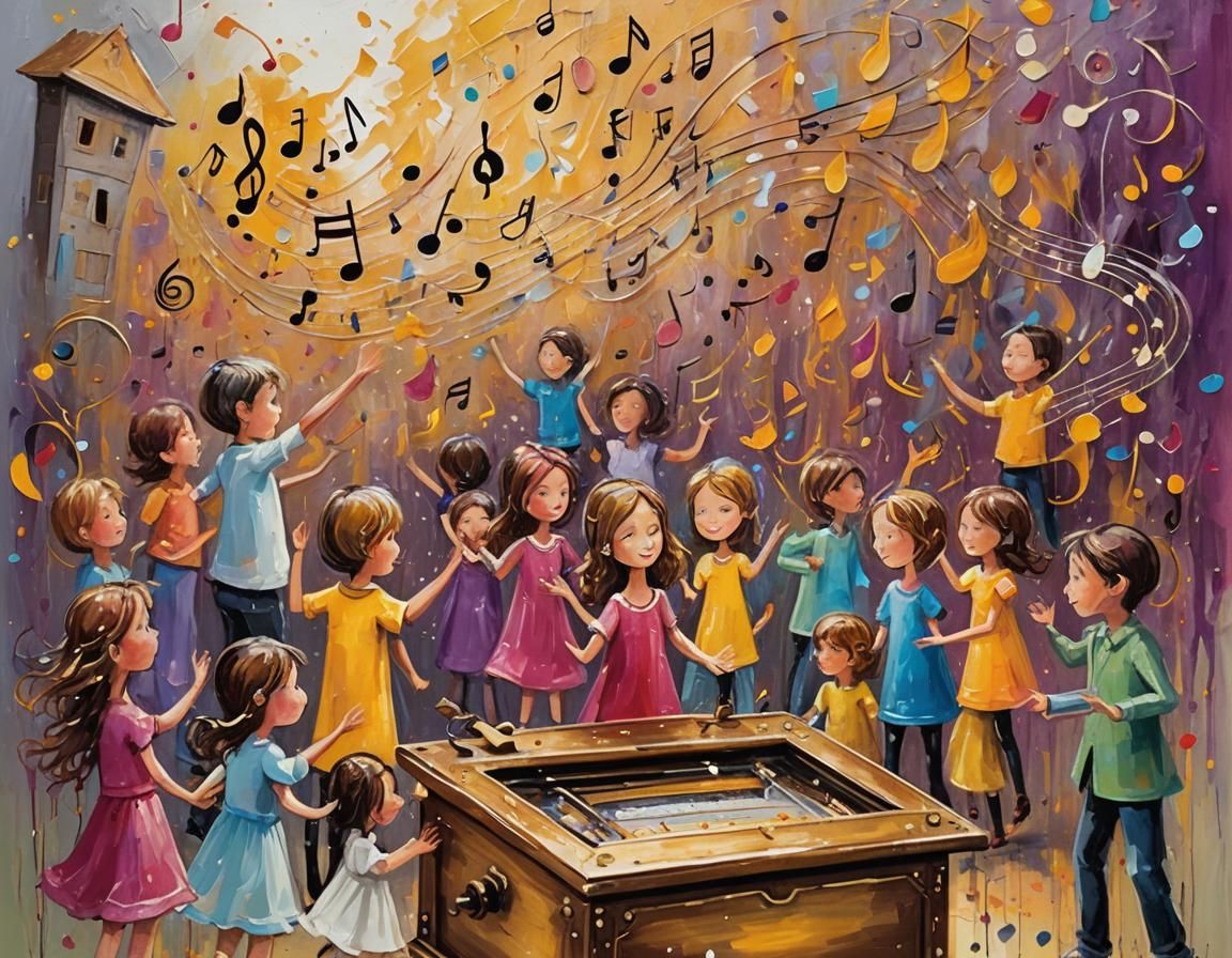 Children, Music Box, and Abstract Art