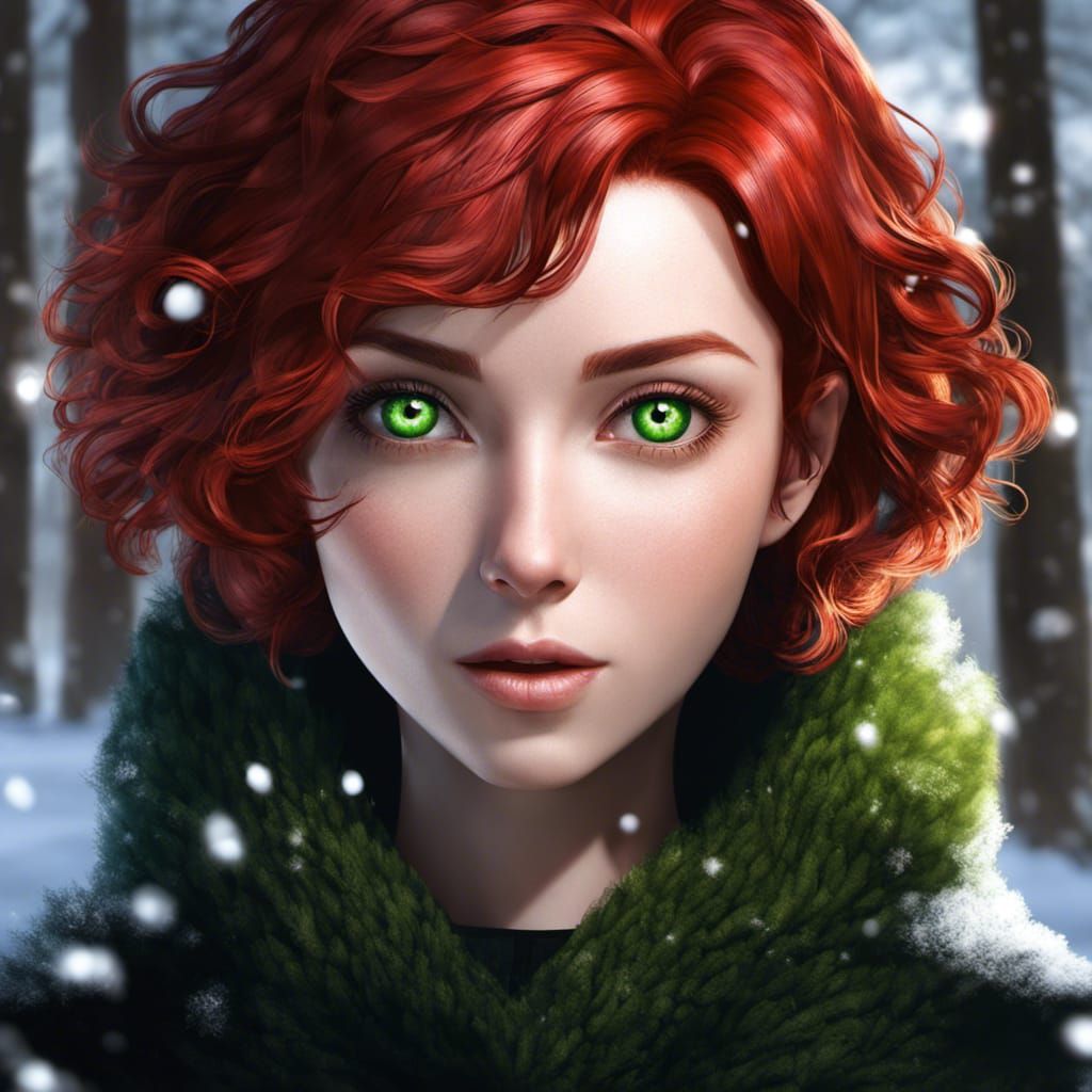 Anime Portrait of a Goth Woman in Snowy Forest