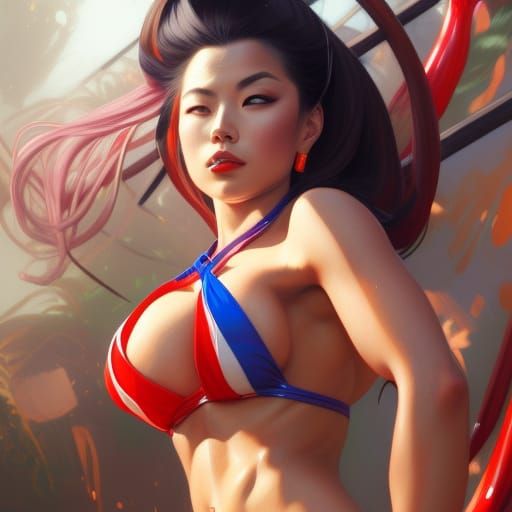 Hyperdetailed Portrait of Mai Shiranui in Art Nouveau Style