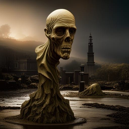 Melting Zombie Head in Graveyard: Digital Matte Painting