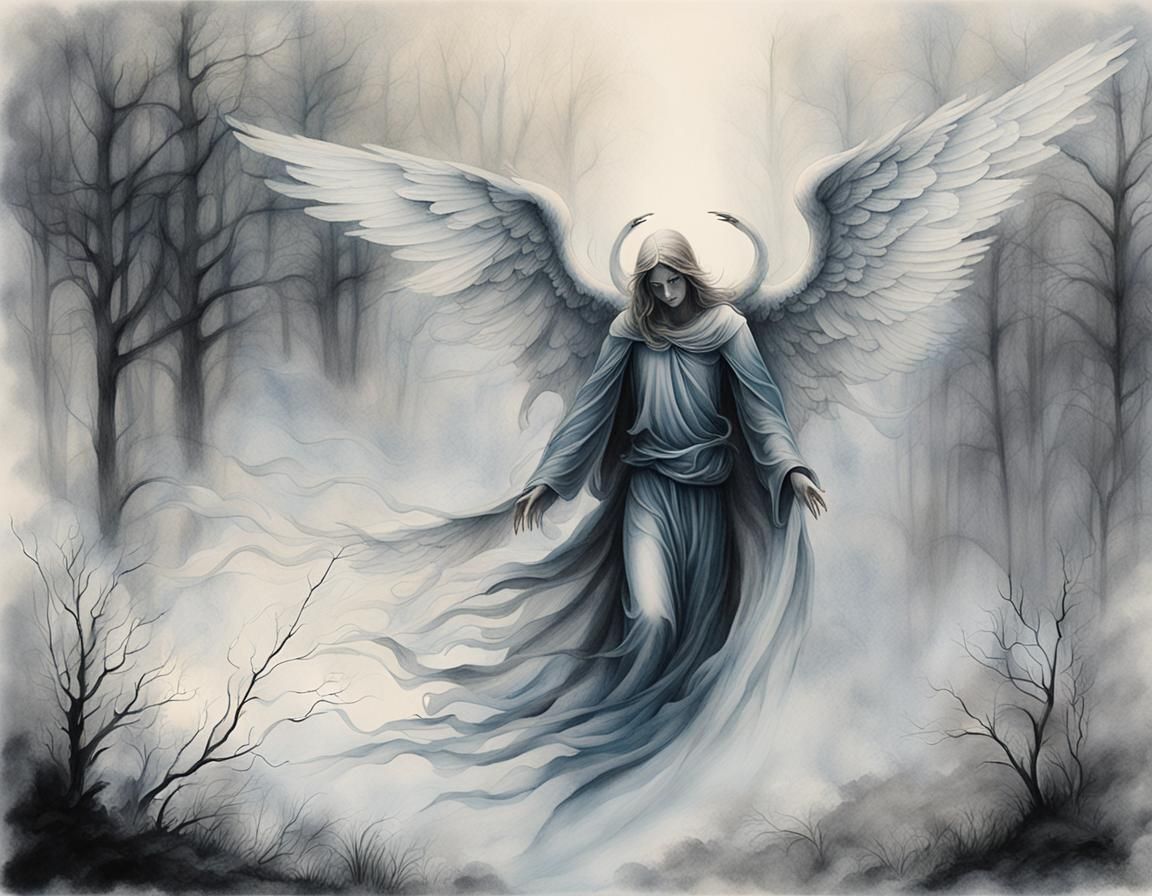 Fallen Angel Emerges from Eerie Fog