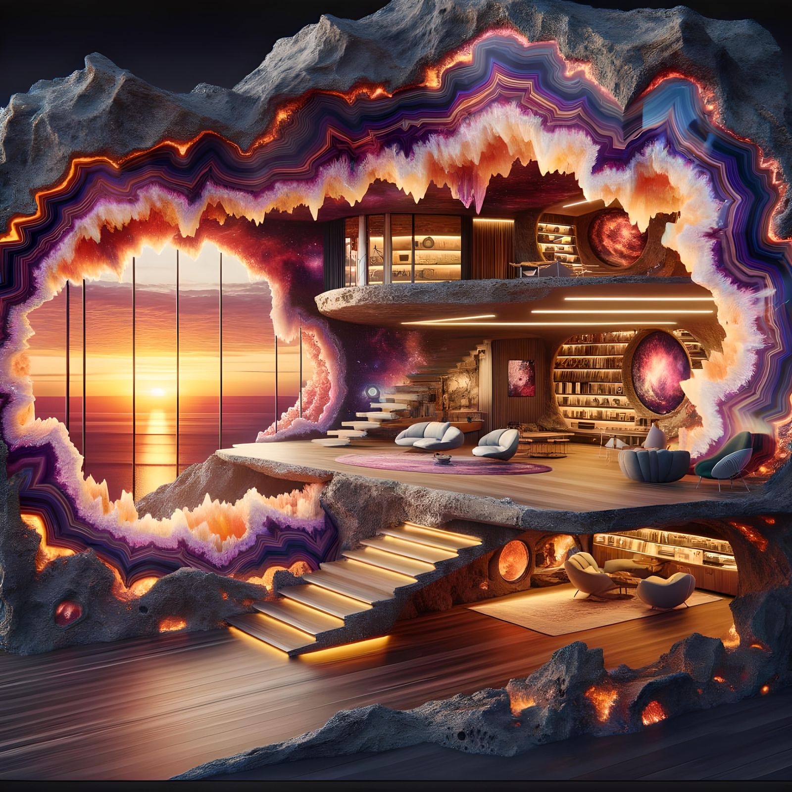 Intricate Astral Geode Home Cave in Hyperrealism