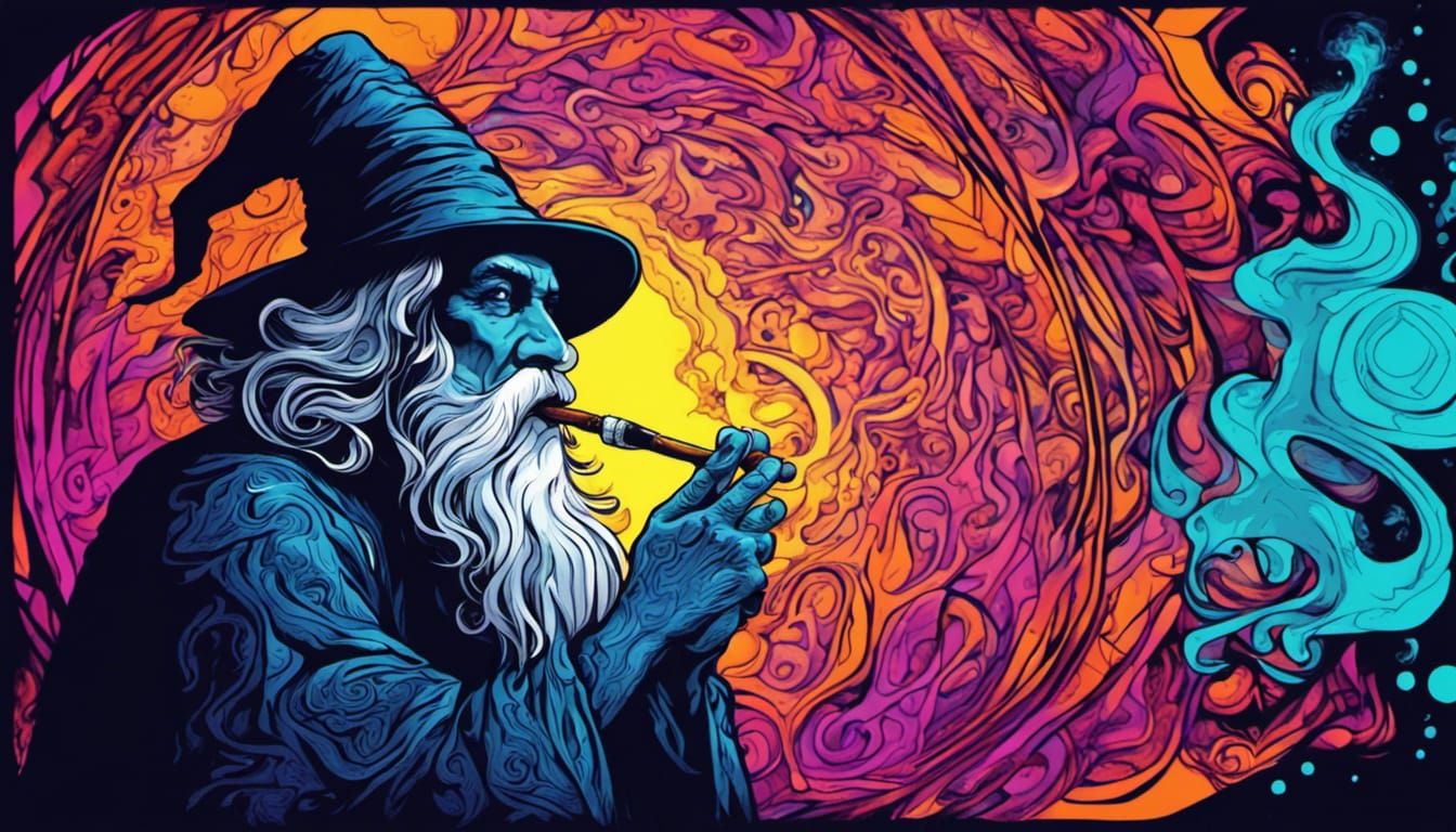 Psychedelic Fantasy Wizard Smoking a Pipe