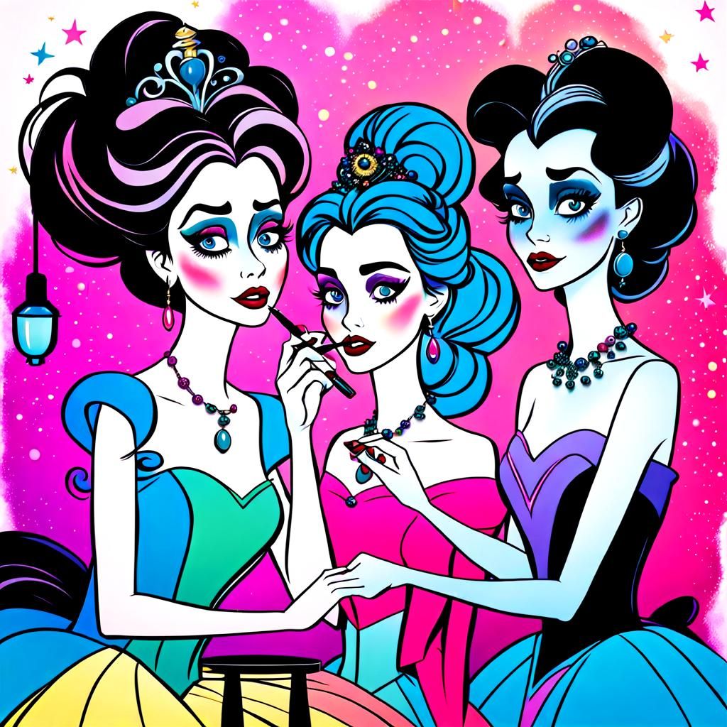 Disney Princesses in Tim Burton Cartoon Style