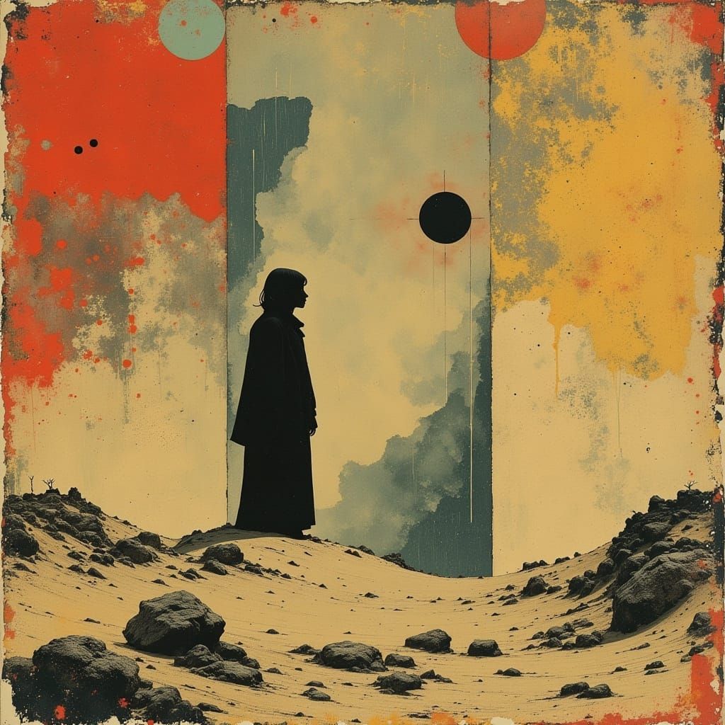 Dystopian Desert Nomads in Dark Oil Paint