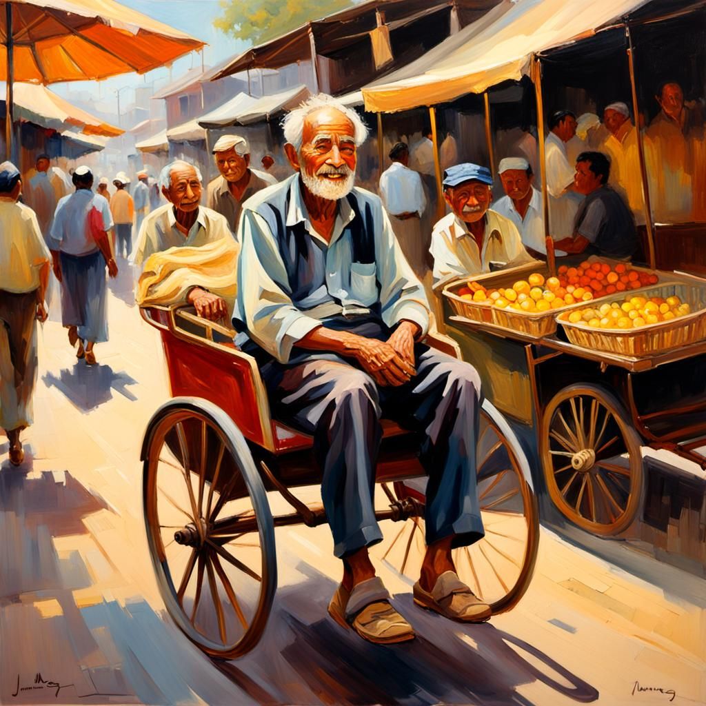Rickshaw Driver in Impressionist Market Scene