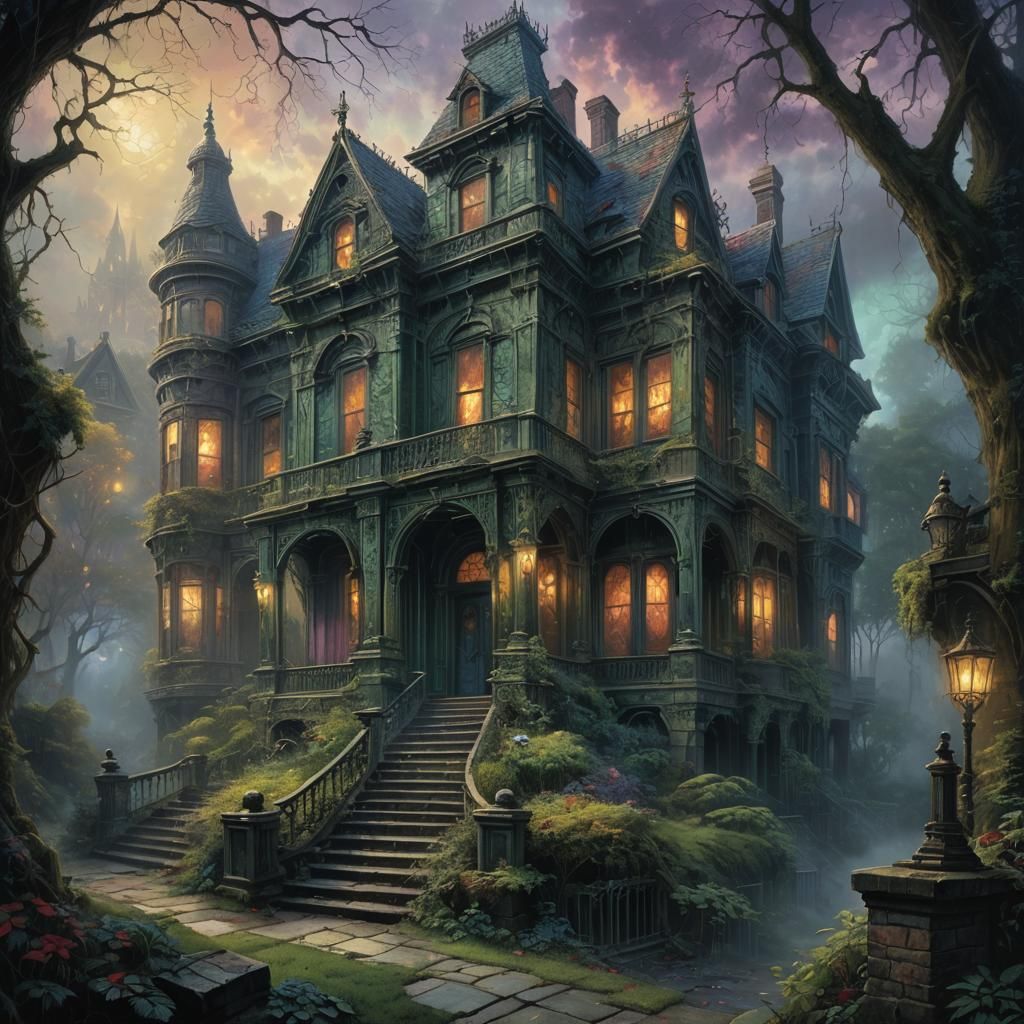 Sinister Mansion with Iridescent Walls: Ethereal Fantasy
