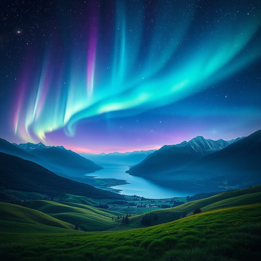 Ethereal Aurora Borealis Illuminates Dreamy Cosmic Landscape
