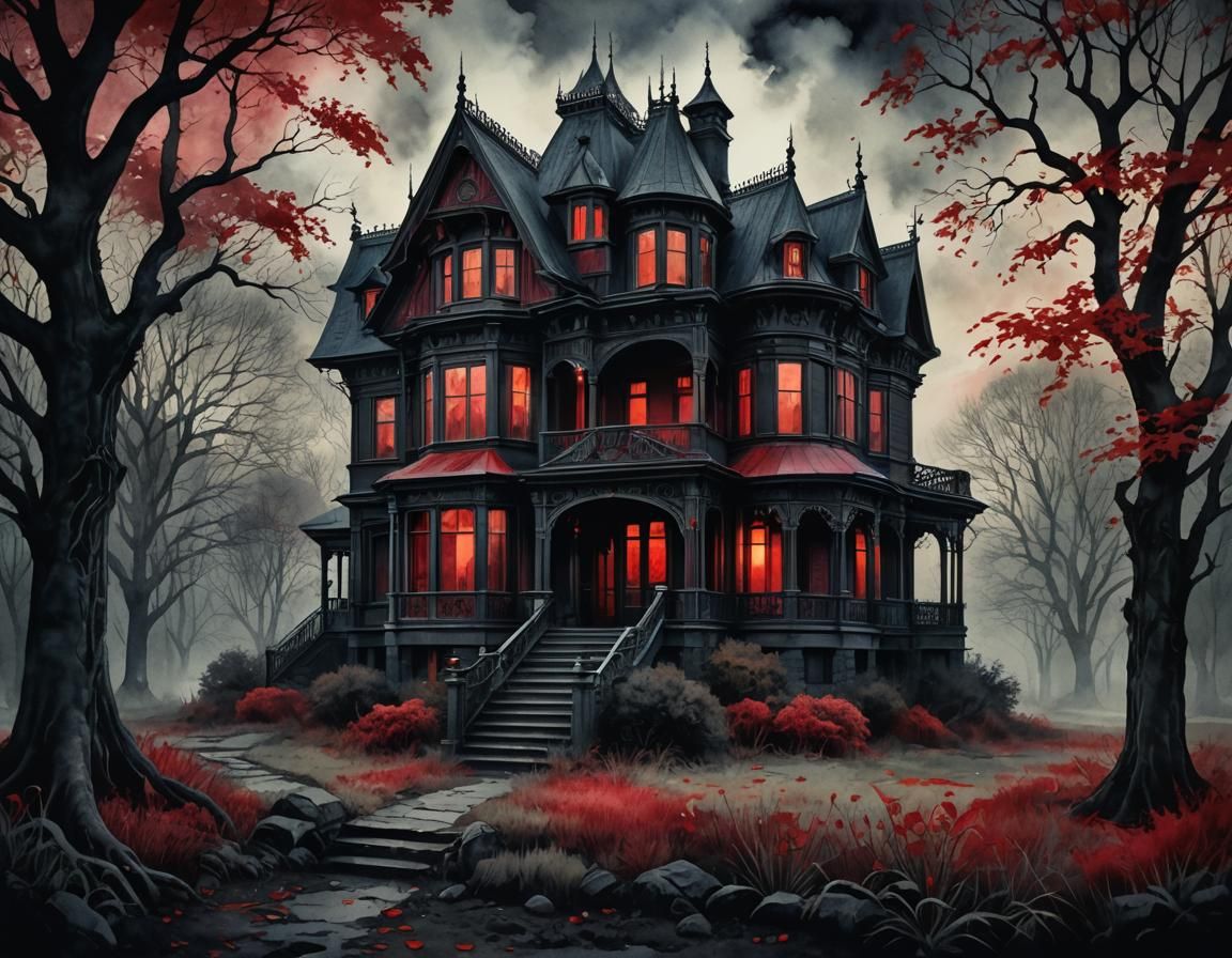 Ethereal Horror House in Art Nouveau Style