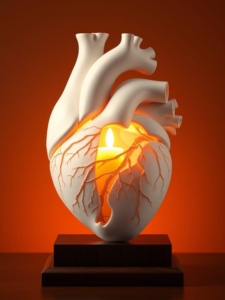 Realistic Anatomical Heart Sculpture with Inner Glow
