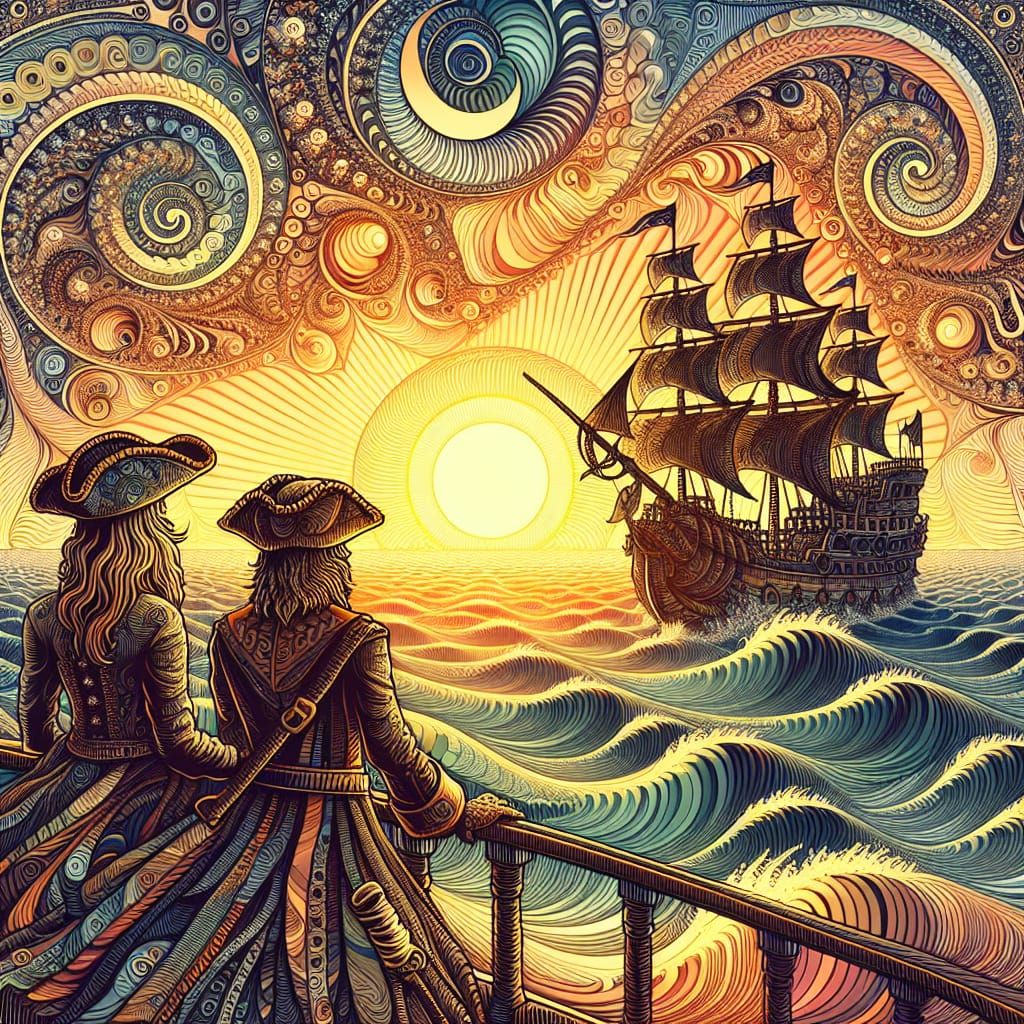 Pirate King and Queen in Fractal Art Style