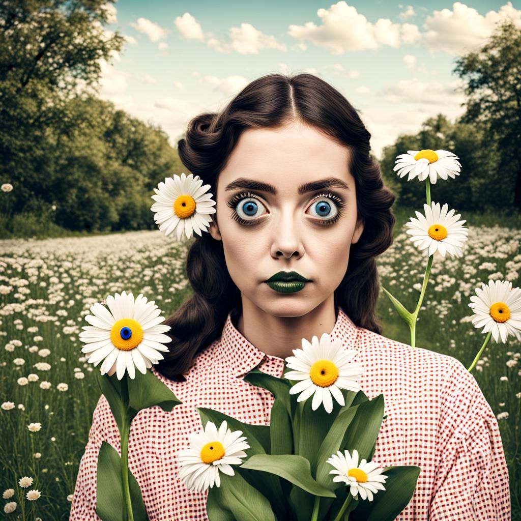 Woman with Googly Eyes Holding a Flower