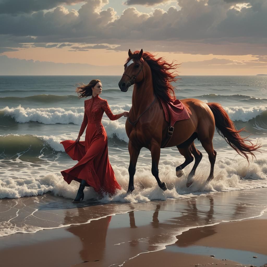 Girl Rides Red Horse: Fantastical Matte Painting