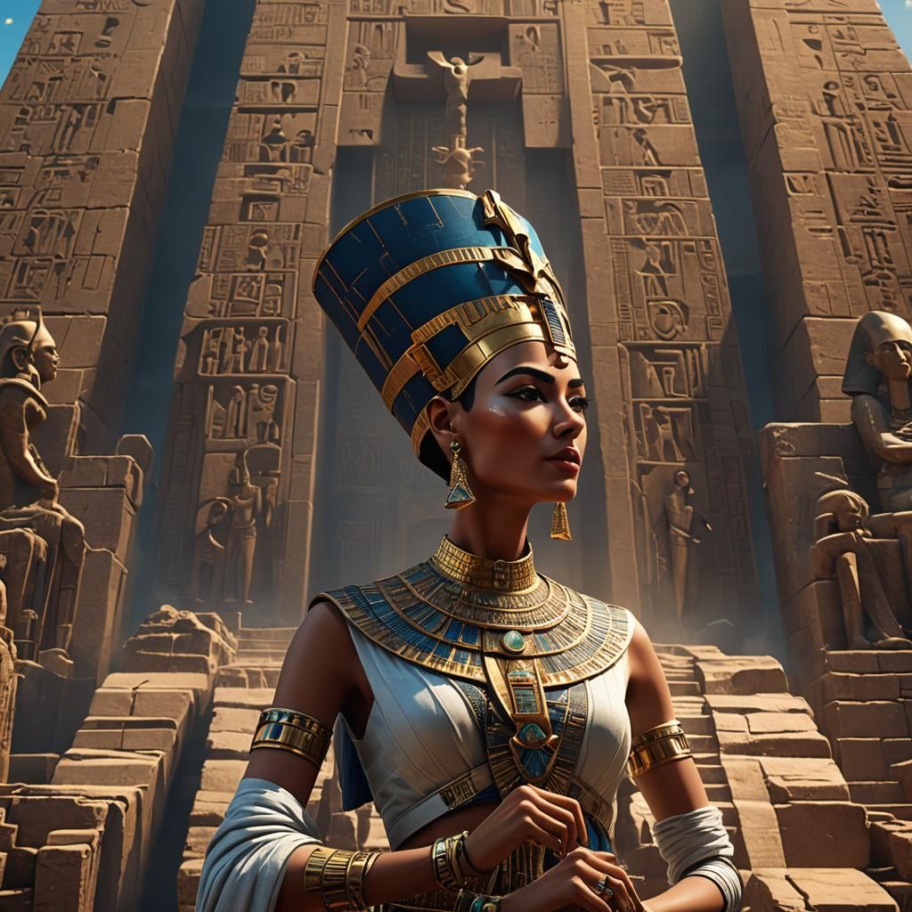 Nefertiti Ascends Pyramid: Detailed Matte Painting