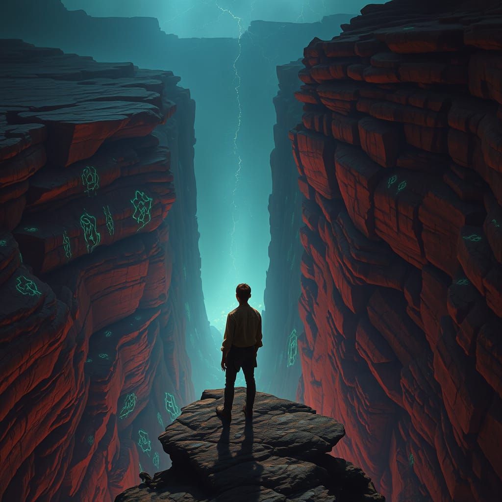 Ethereal Figure Gazing into Abyss with Bioluminescence