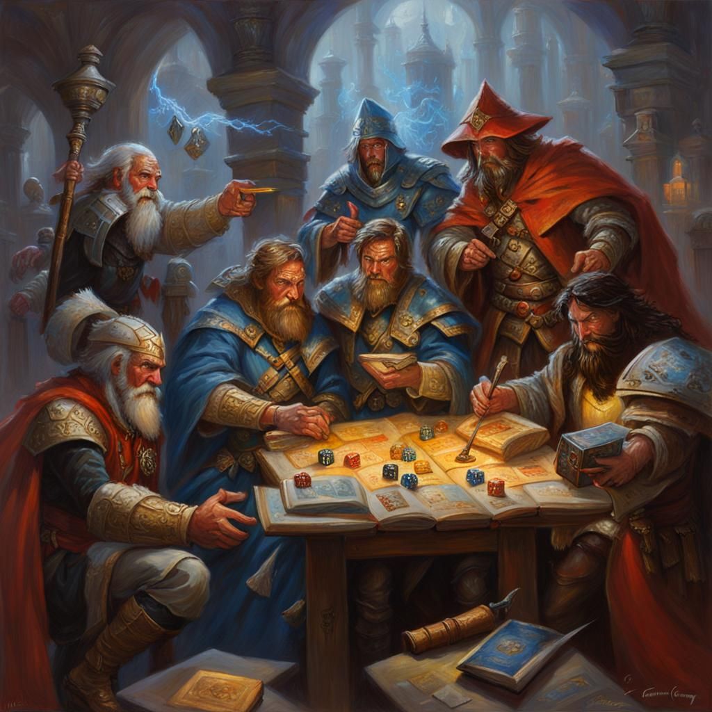 DnD Game with Wizards as Oil Painting