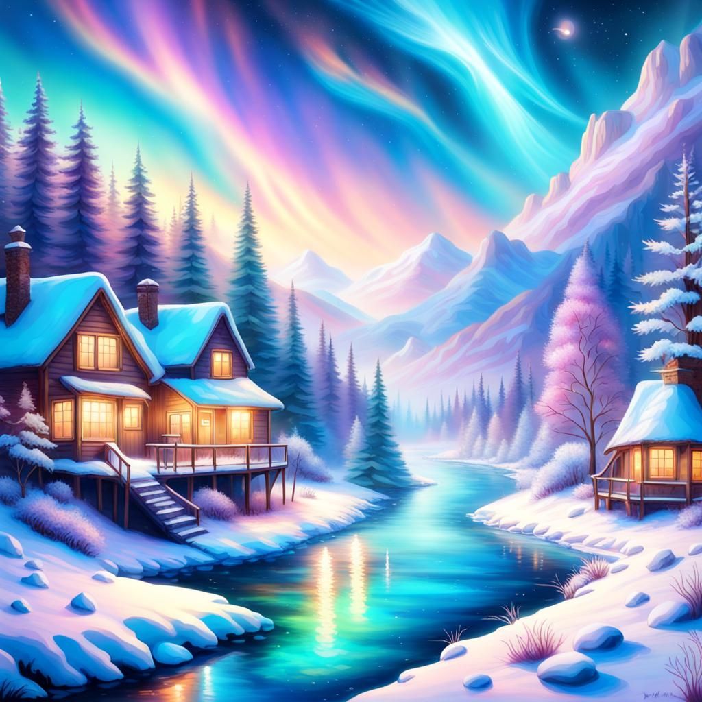 Dreamy Winter Riverscape in Luminous Style