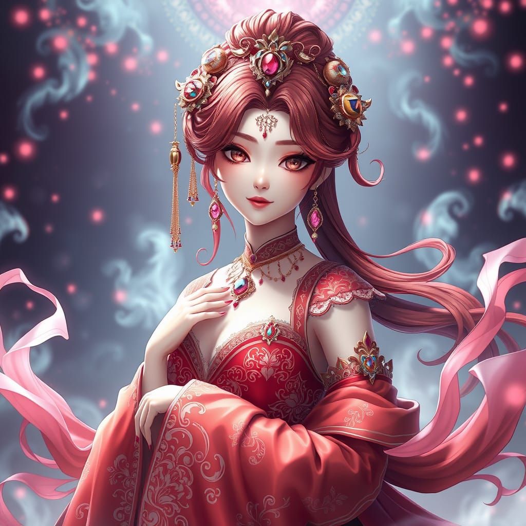 Crimson Fantasy Princess in 3D Anime Style