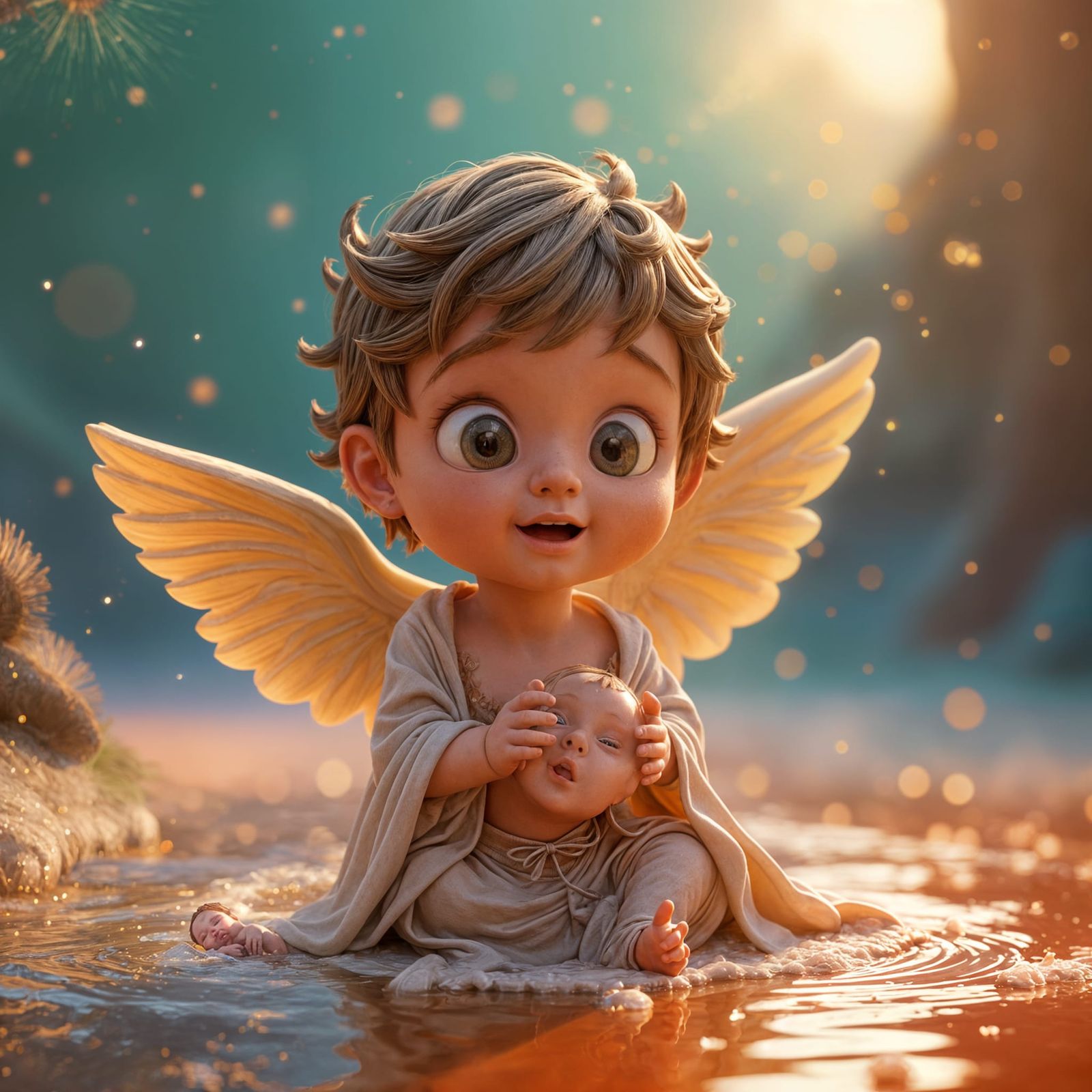 Surreal Baby Jesus in Vibrant Digital Art