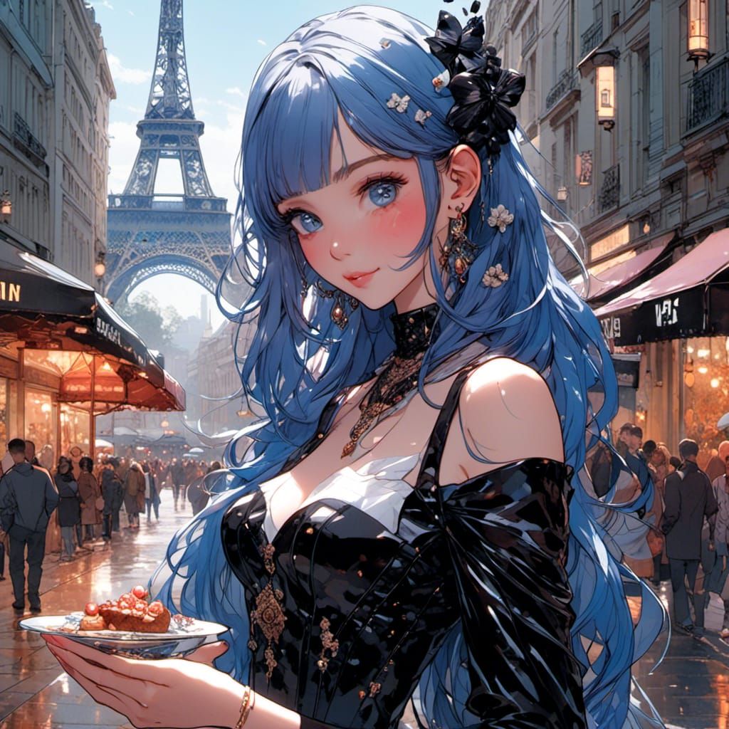 Paris Cafe Beauty with Flowers in Watercolor Style