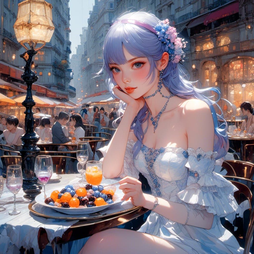 Beautiful Woman with Flowers in Paris, Watercolor Art