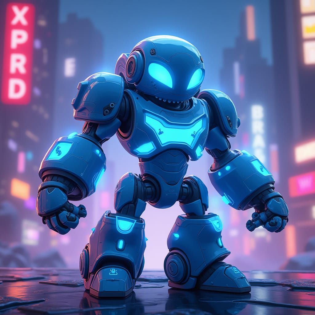 Futuristic Brawl Stars Robot in Neon Metropolis