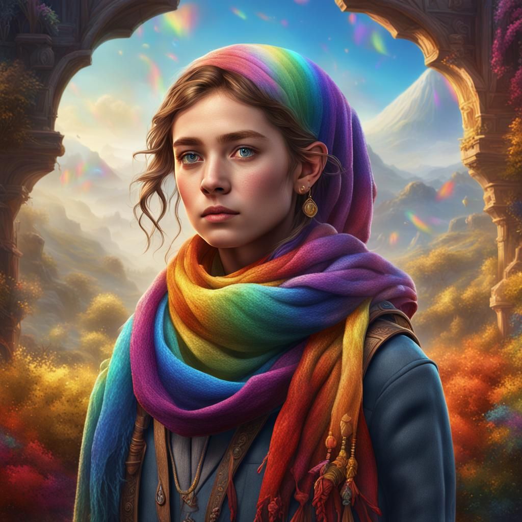 Fantasy Portrait: Girl in Rainbow Scarf