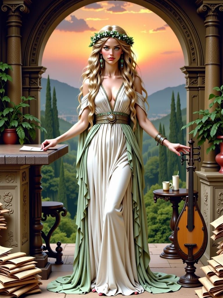 Euterpe, Muse of Music, in Art Nouveau Style