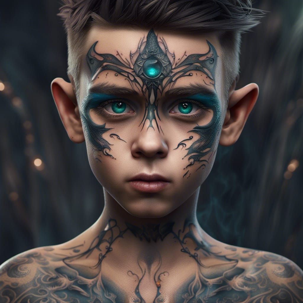 Boy with Sclera Tattoo: Detailed Matte Painting