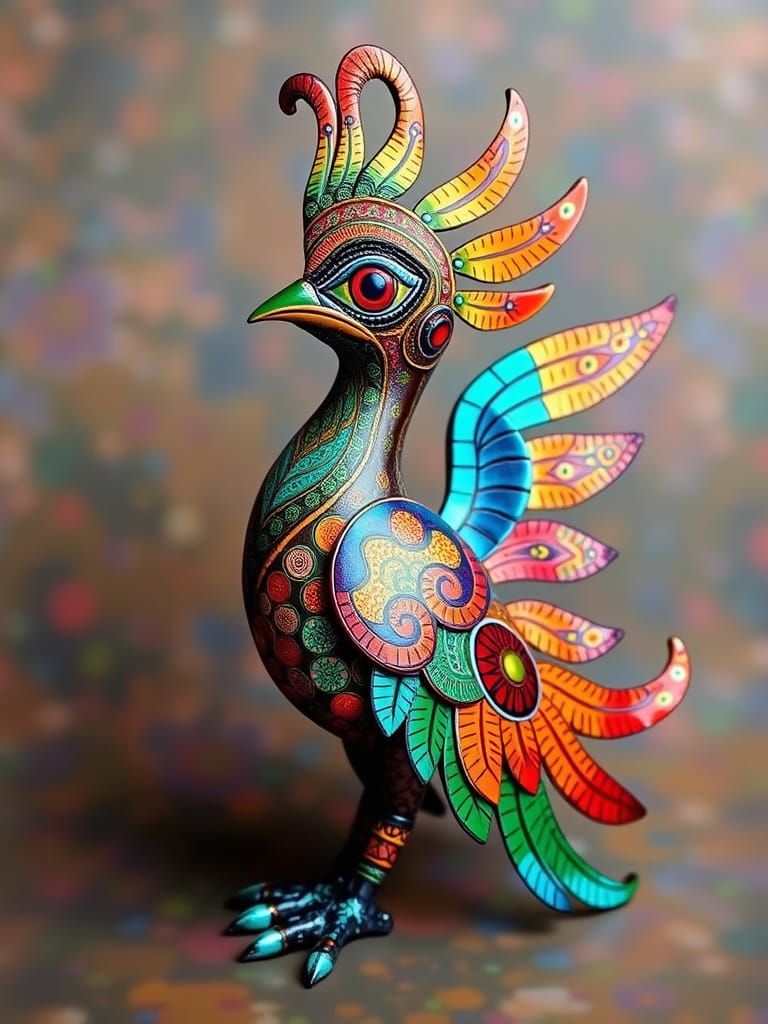 Vibrant Madhubani Alebrije of Quetzalcoatl
