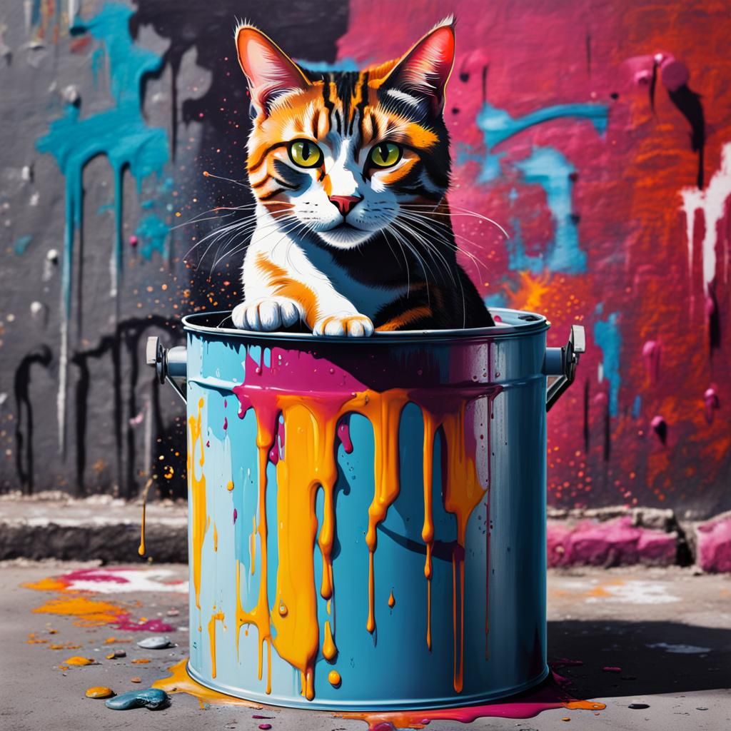 Cat Inside Paint Can Graffiti Street Art