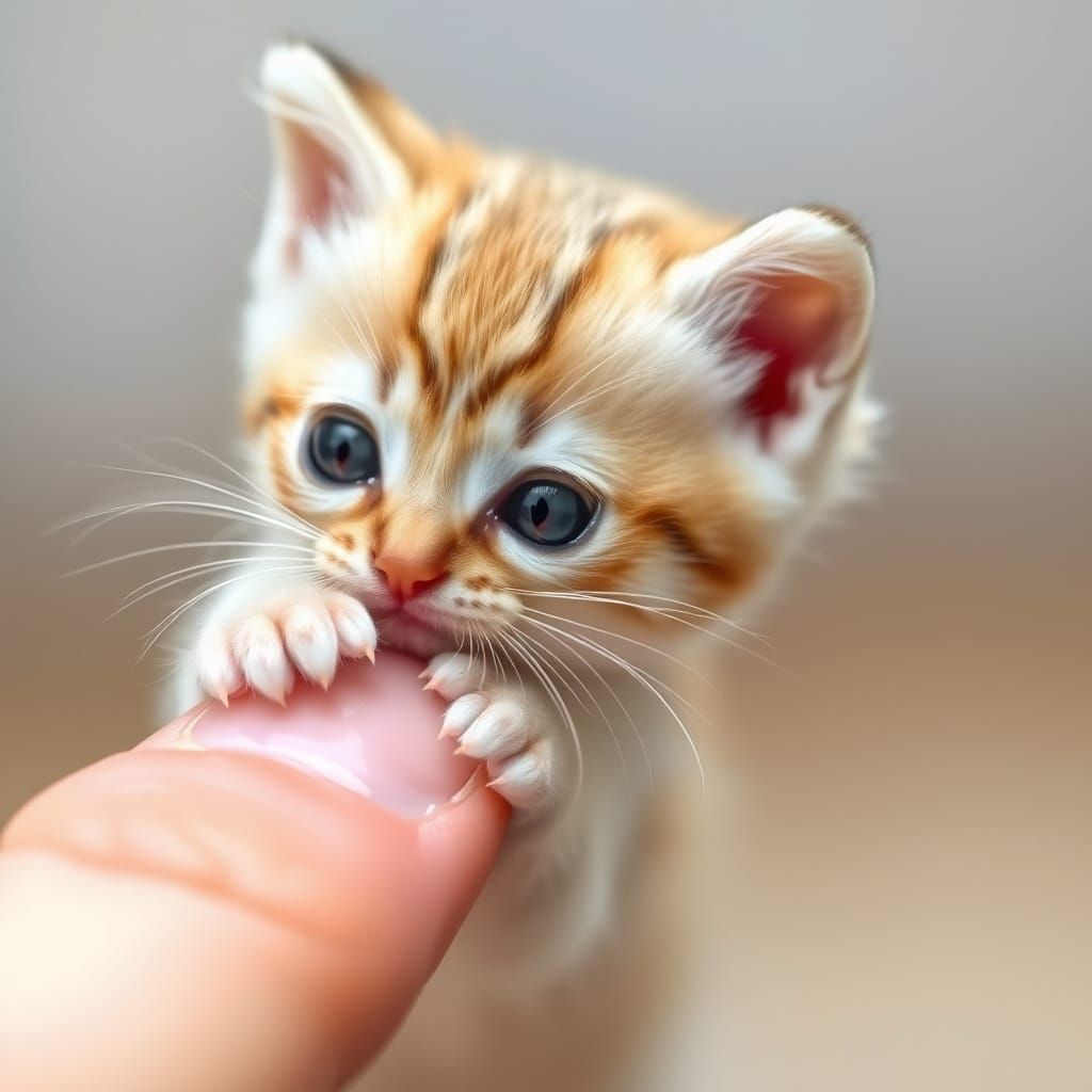 Miniature Kitten and Giant Fingertip