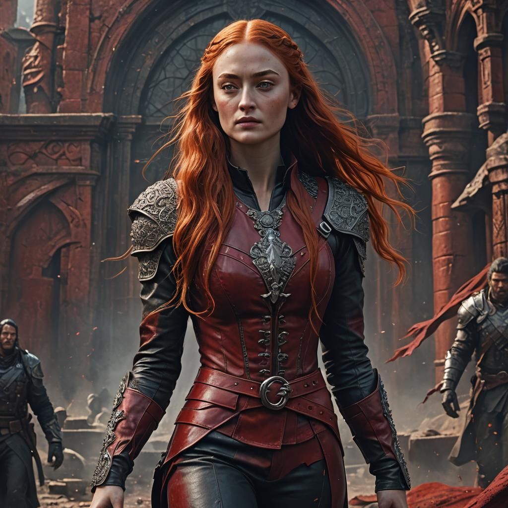 Red-Haired Woman in Red Leather Outfit