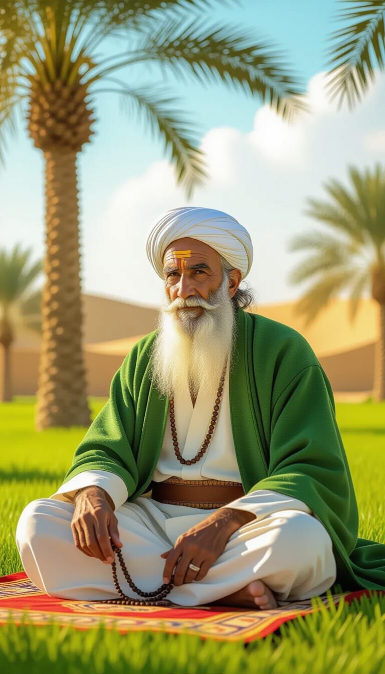 Spiritual Sufi Darwesh Meditating in Desert Oasis