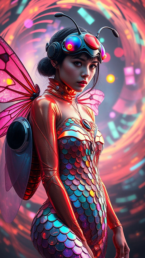 Psychedelic Ladybug Woman in Surreal Futuristic Style