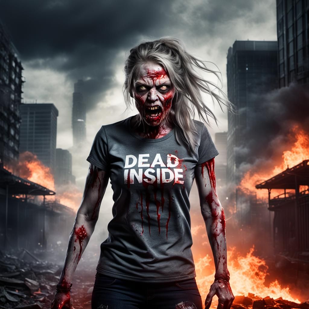 Muscular Zombie in Burning City: Photorealistic Masterpiece