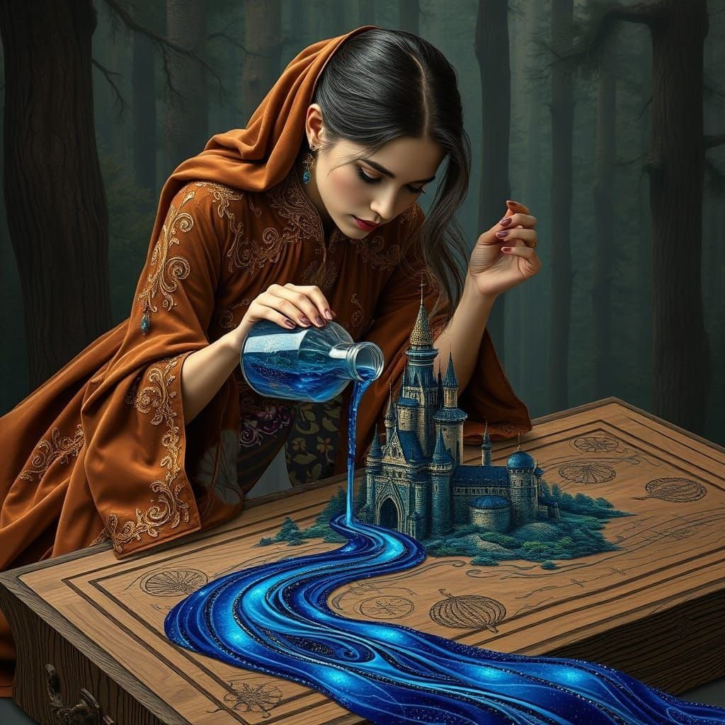 Elegant Woman Creates Mysterious River Scene