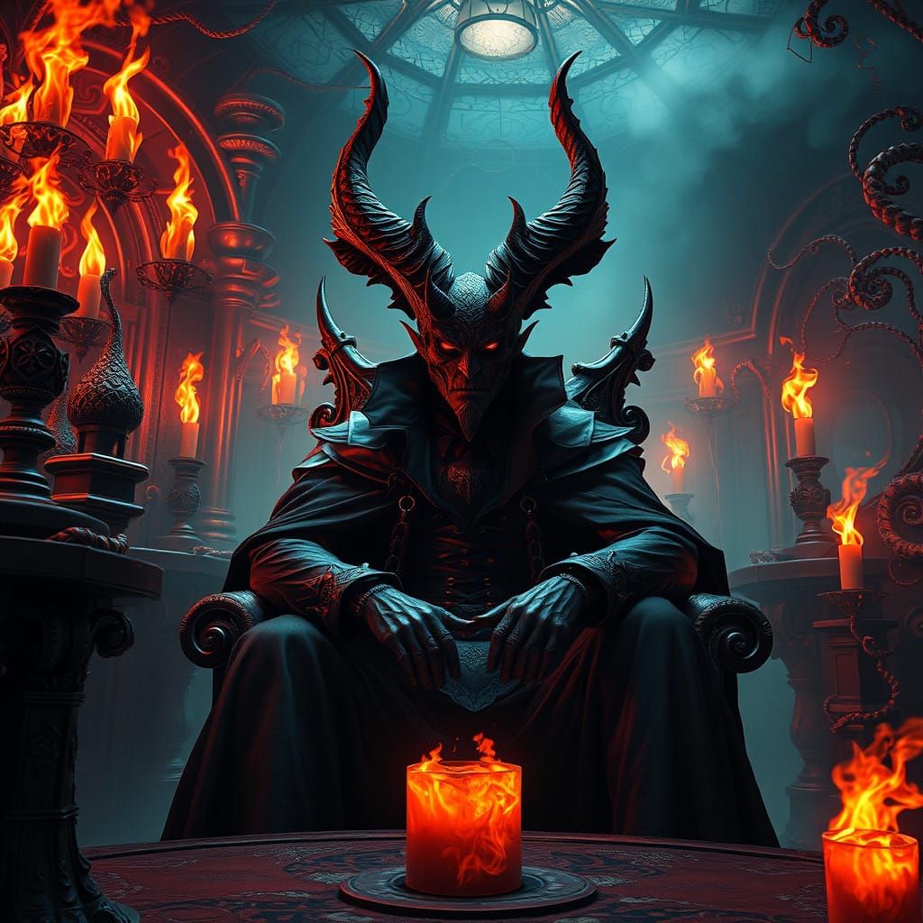 Demon Alastor in Opulent, Dark Gothic Office Hell