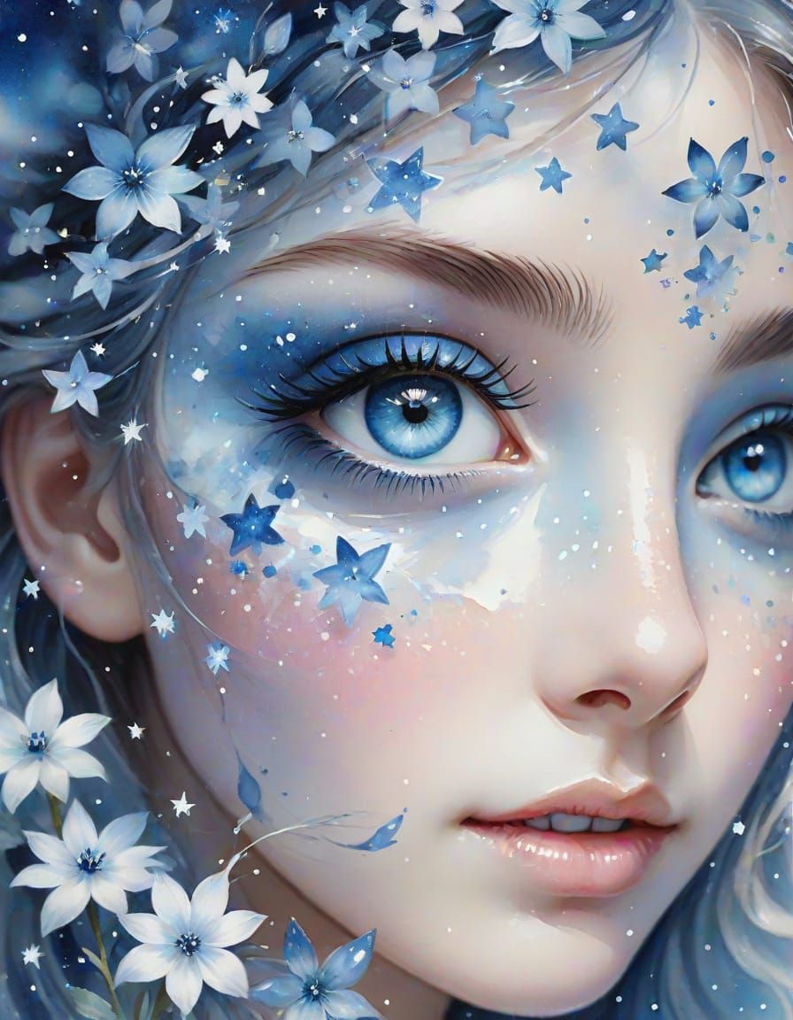 Whimsical Watercolor Eyes in a Dreamy Blue Haze