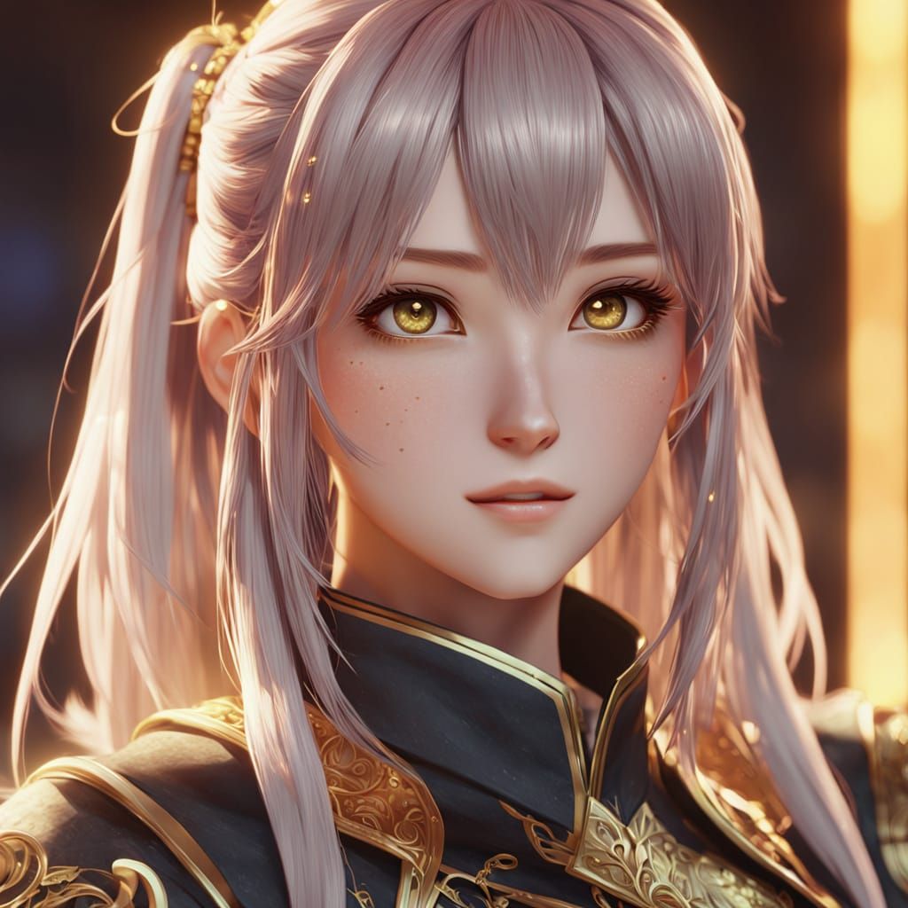 Anime Girl Portrait in 3D with Golden Lighting