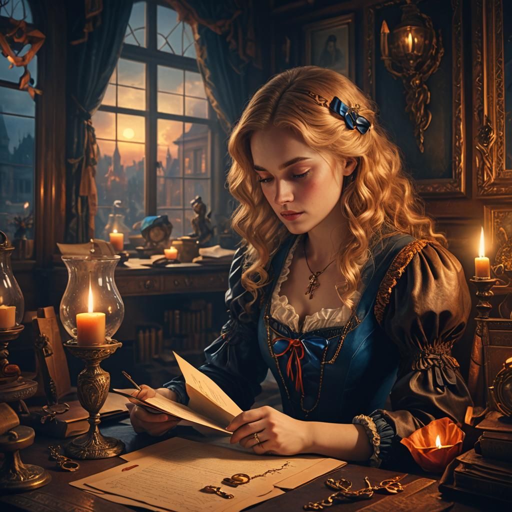 Lady Reading Letter in Room: Digital Matte Painting