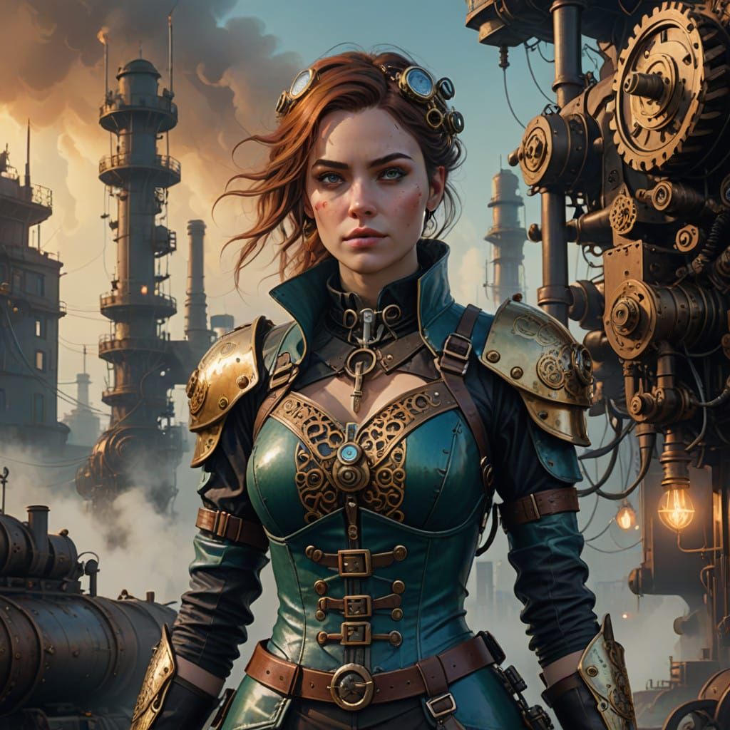 Steampunk Heroine in Industrial Fog