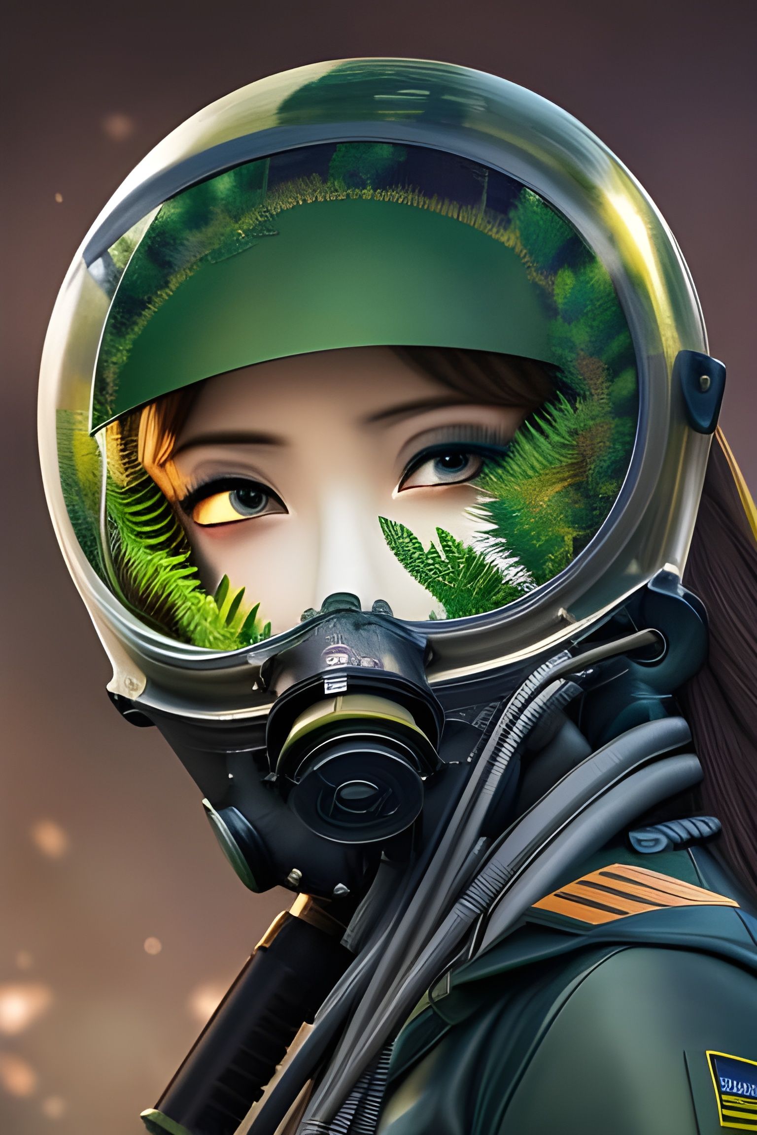 Girl in Gas Mask with Plantlife Hair: Manga Art